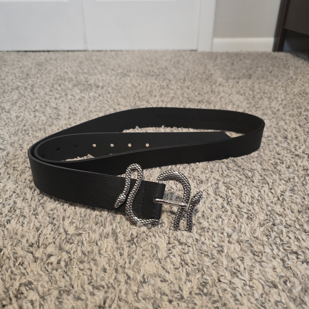 Express Black Women's Belt with Silver Snake-Style Buckle